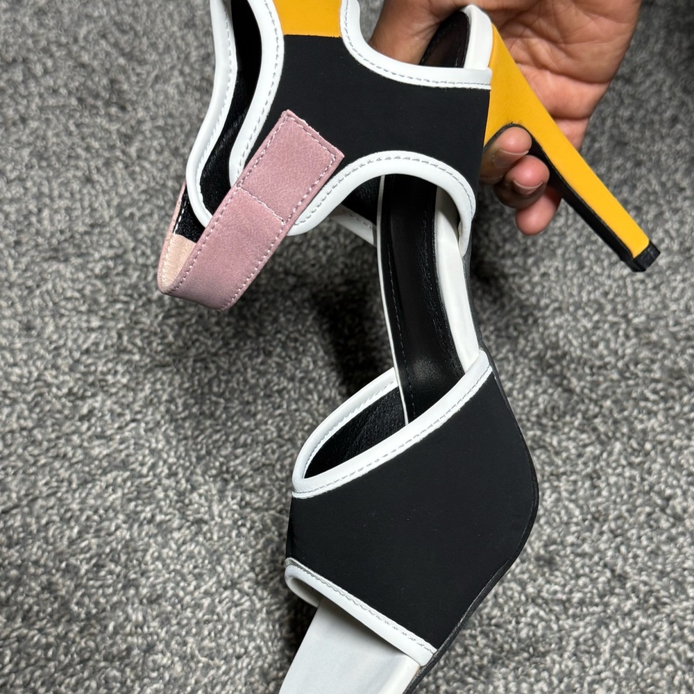 Pink and Black Color Block, Med High Heels, 8.5